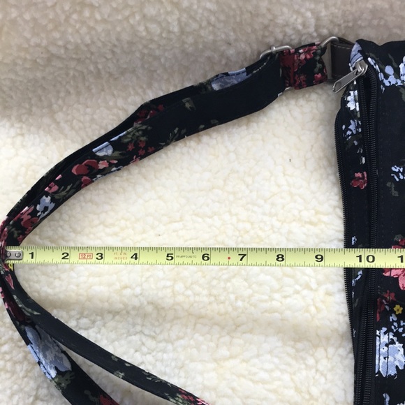 Canvas Black and Floral Adjustable Strap Purse - Picture 3 of 15